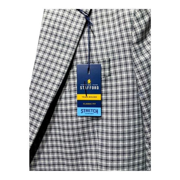 NWT Men’s Stafford Classic Fit Two Button Plaid Blazer - Picture 3 of 5
